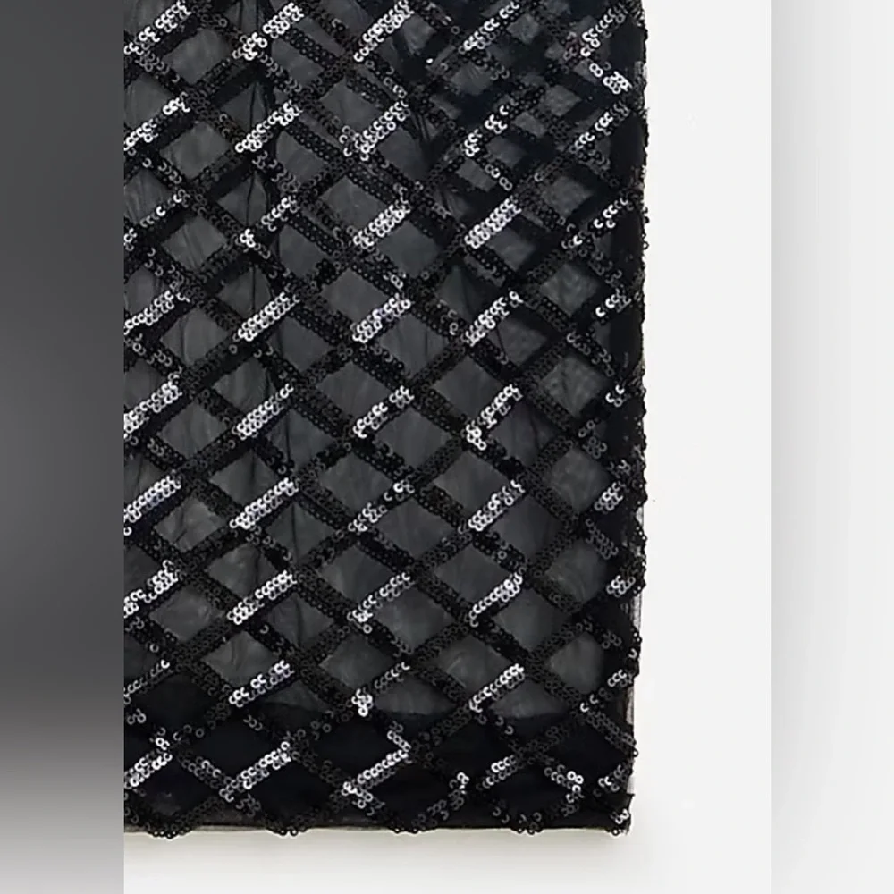 ▪️J Crew Lattice Sequin Pencil Skirt in Black, 12 NWT✨
